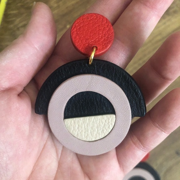 Anthropologie Nora Lozza Abstract Mod Style Leather Earrings - Picture 2 of 6